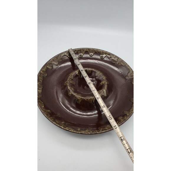 Vintage Chip & Dip Pottery Serving Bowl Brown Drip Glaze Marked LF - Picture 3 of 12